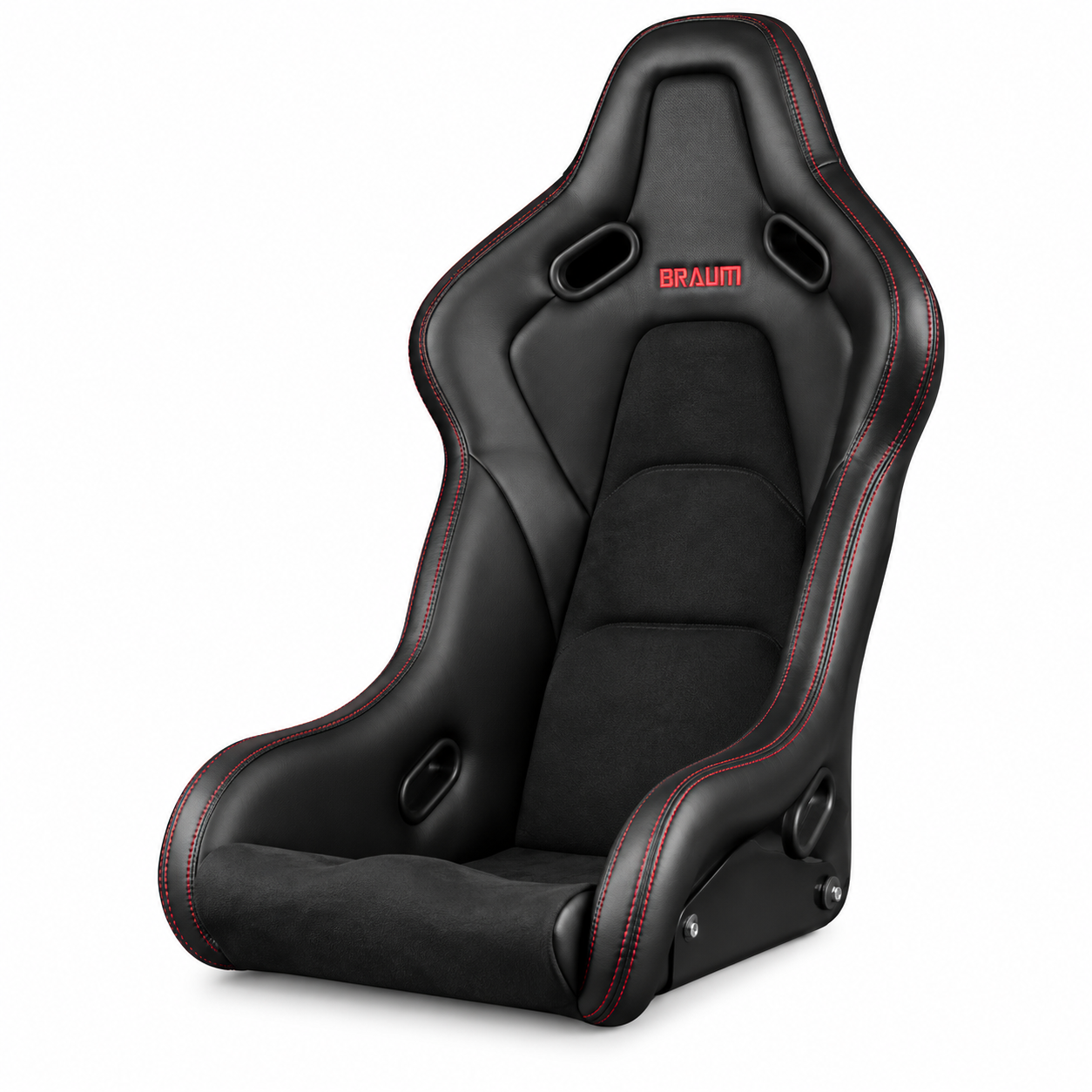 Braum Falcon-S Series Black Leatherette with Alcantara and Red Stitching Fixed Back Bucket FRP Seat